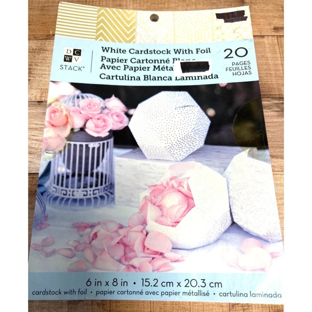 White & Gold Foil Cardstock Pad 6" X 8" 20 Sheets DCWV Stack For Crafting & Scra